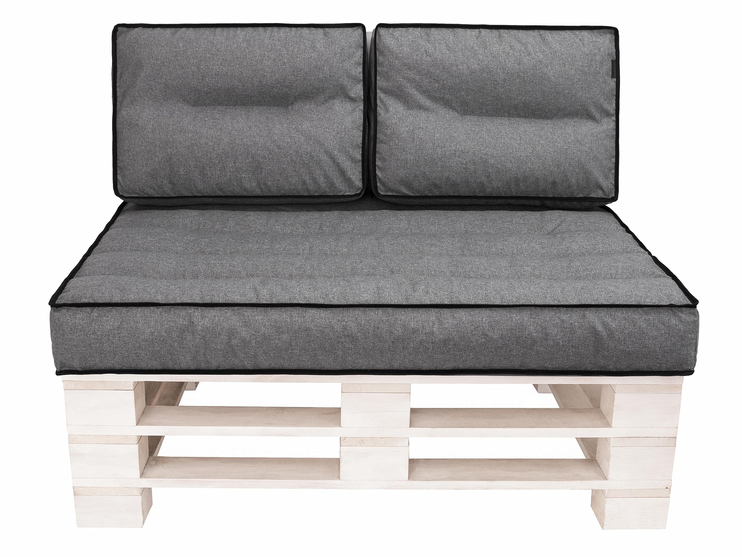 Set di cuscini per pallet, 1 + 2, da giardino, per attività all'aperto, per il tempo libero, cuscino decorativo, da combinare, imbottitura, 60 x 40 cm + 120 x 82 cm, grafite