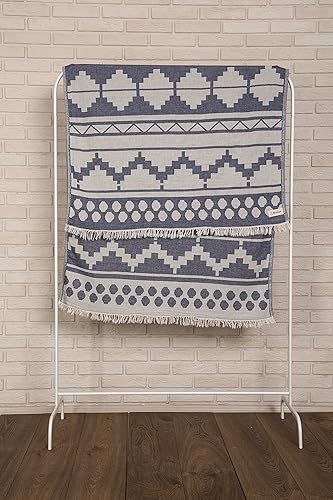 Miniatura 2 de Bersuse Toalla turca baja de doble capa 100% algodón, 37 x 70 pulgadas, azul oscuro