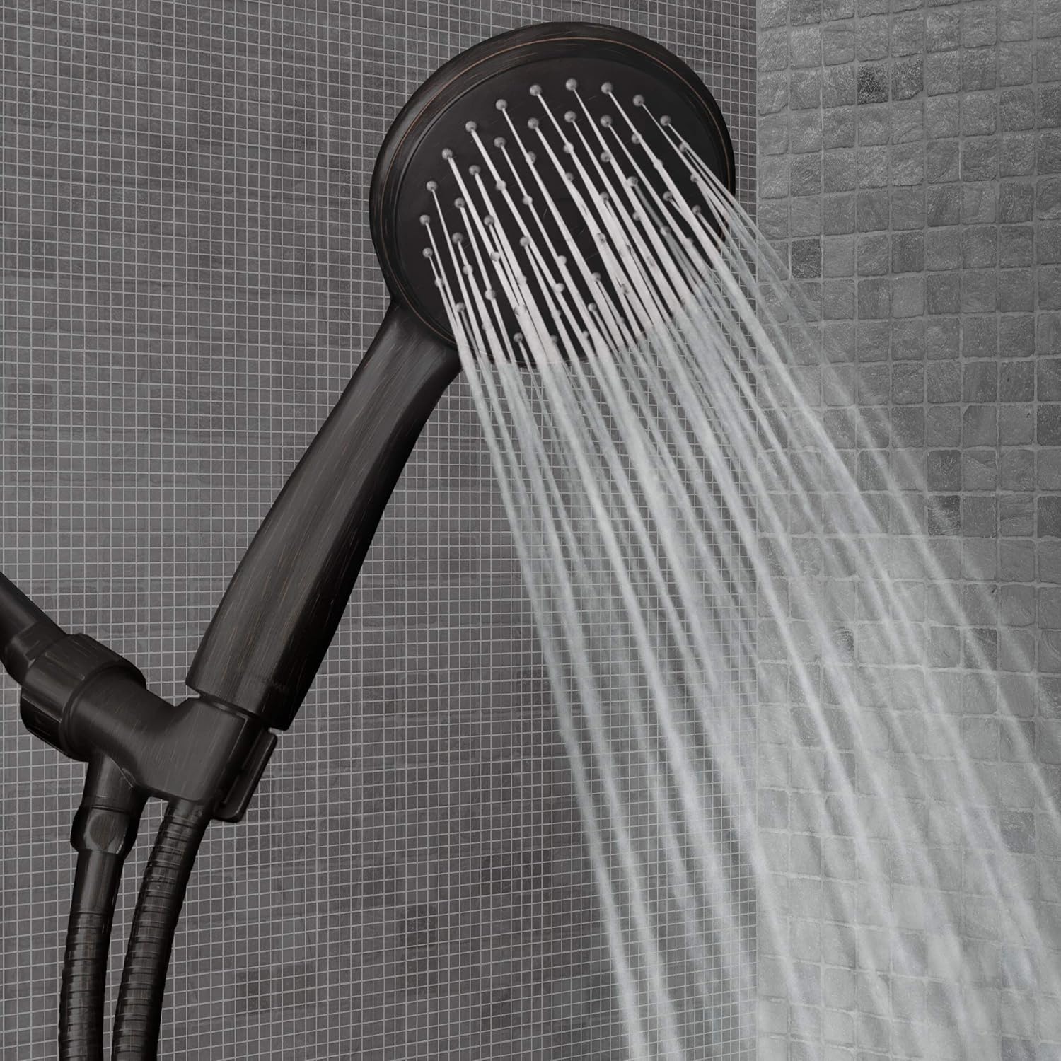 ShowerMaxx, Luxury Spa Series, 4 inch High Pressure Hand Held Shower Head with Long Stainless Steel Hose, MAXX-imize Your Shower with Showerhead in Oil Rubbed Bronze Finish - - 