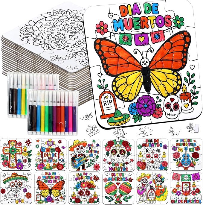 Day of the Dead Crafts for Kids Bulk-Dia De Los Muertos DIY Art Puzzle Kit