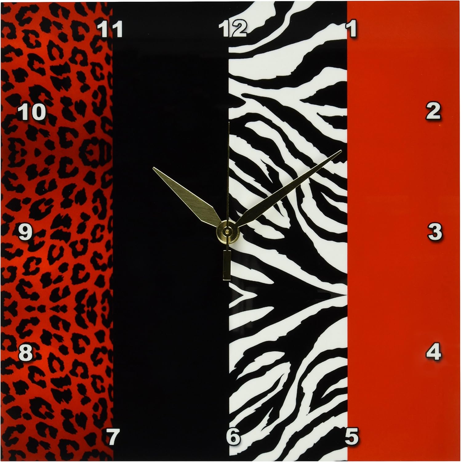Janna Salak Designs Red Black and White Animal Print Leopard and Zebra Wall Clock, 10 by 10-Inch