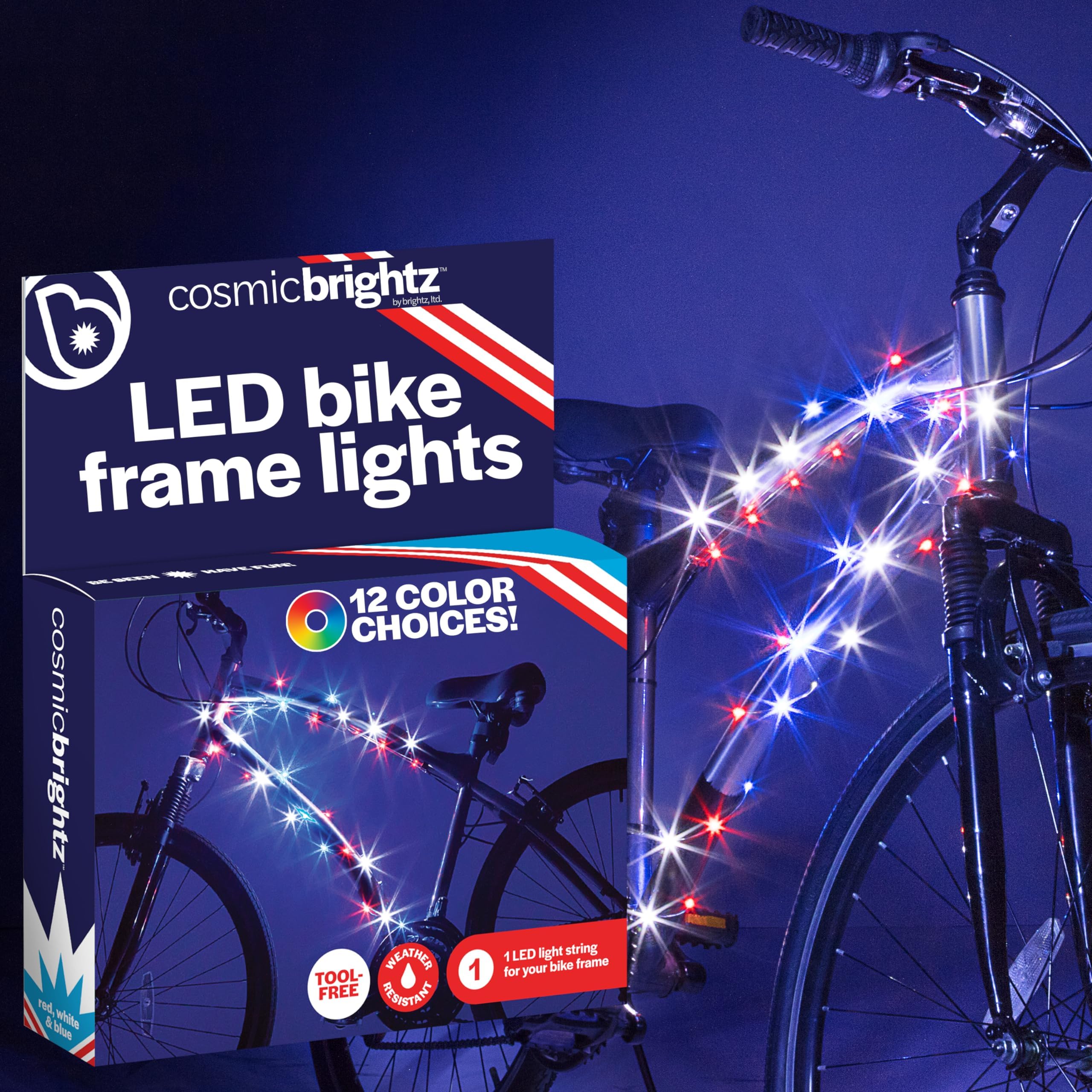 CosmicBrightz LED Bike Frame Rope Light - 6.5-Foot String Rope - Battery-Powered with On/Off Switch - Ultra Bright Color Keeps Your Ride Fun and Safe for Kids, Teens, & Adults