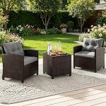 ORALNER 3 Pieces Wicker Patio Furniture Set, Outdoor Conversation Set Rattan Chairs with Soft Cushions, Glass Coffee Table, Bistro Set for Front Porch Balcony Garden Deck Poolside (Grey)