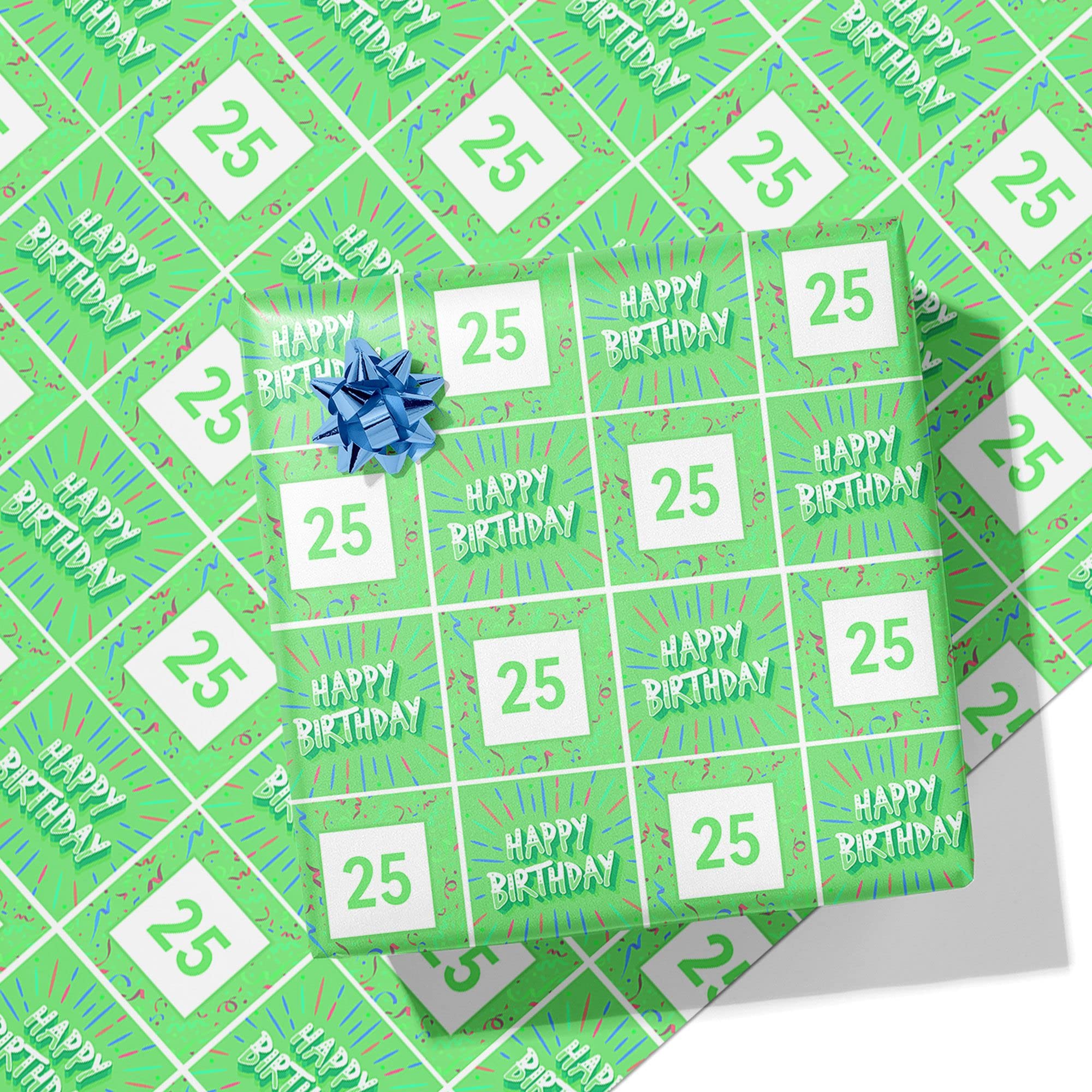 Printster Green Happy Birthday Personalised Wrapping Paper - Add Any Age-3m Roll - 594mm x 3000mm-Green