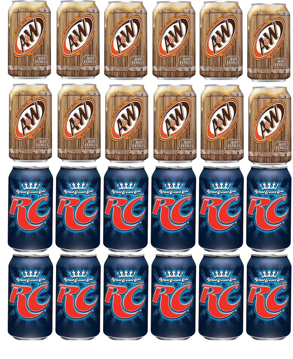 LUV-BOX Variety Soda pack , pack of 24 , 12 fl oz , A&W ROOT BEER , RC COLA