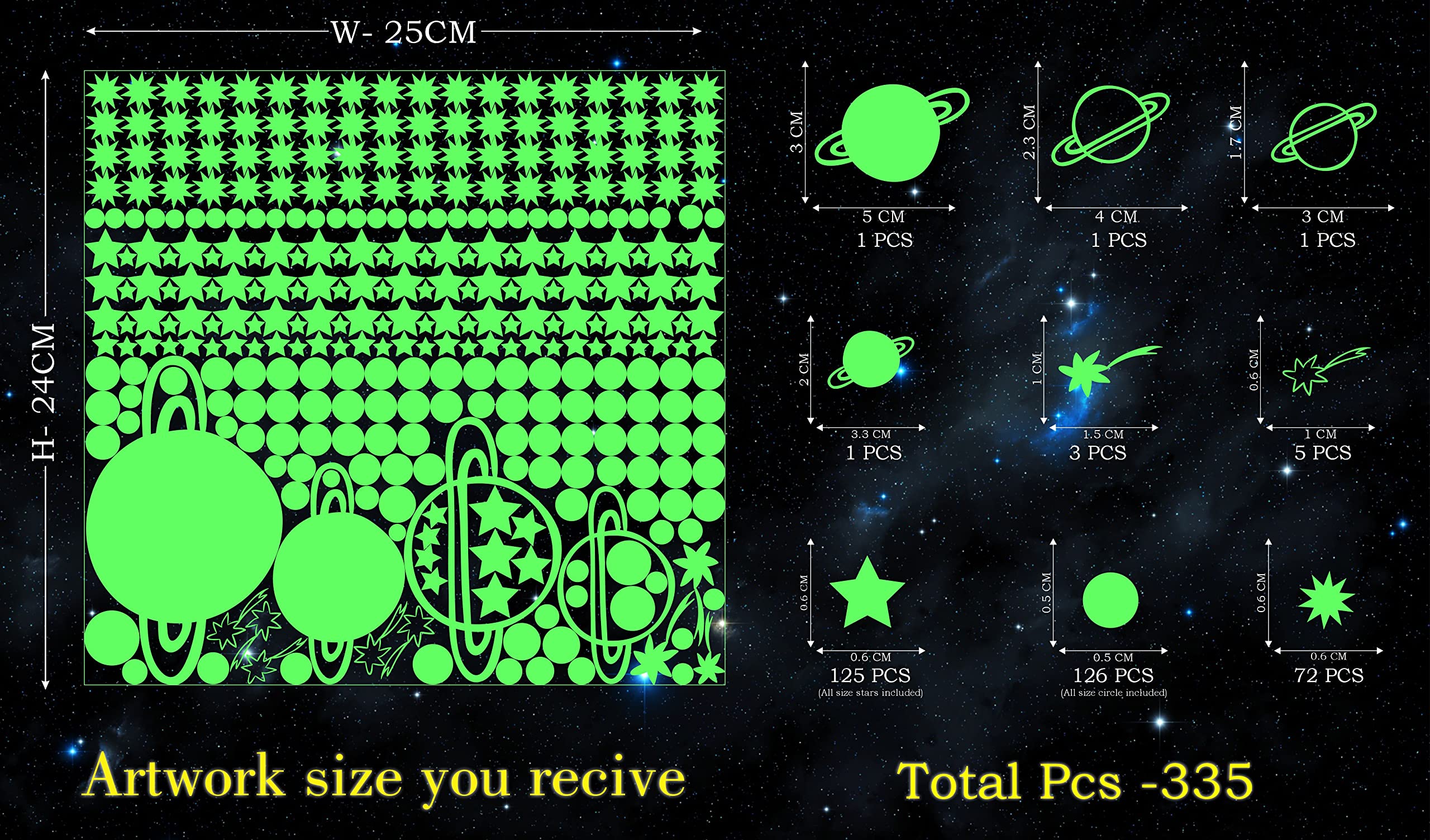 Dreamkraft Glow in The Dark Radium Vinyl Galaxy of Stars and Moons Sticker Set - 335 Total Stickers 3