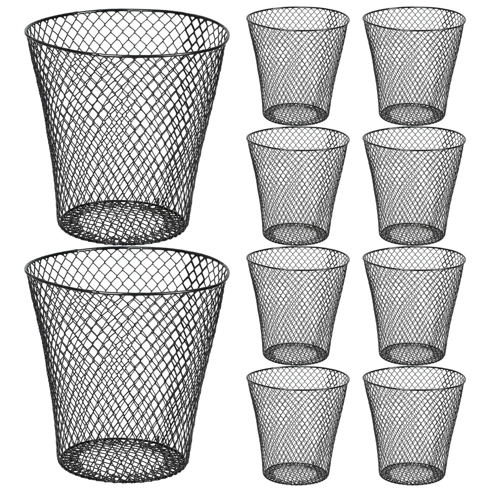 10 Pack 11inch Black Round Waste Basket,Wire Mesh Desk Metal Trash Garbage Can Wastebasket Recycling Trash Bins Garbage Container for Bedroom Office School, brown