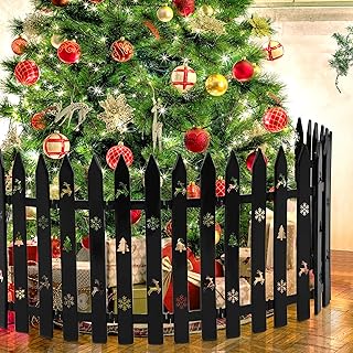 Aodaer 24 Pcs 16 Inch Tall Christmas Tree Fence Thick Plastic Picket Fence Christmas Tree Gate Hollow Decorative Barrier for Dogs Cats Pets Xmas Garden Party, Black, Elk, Snowflakes, Xmas Trees
