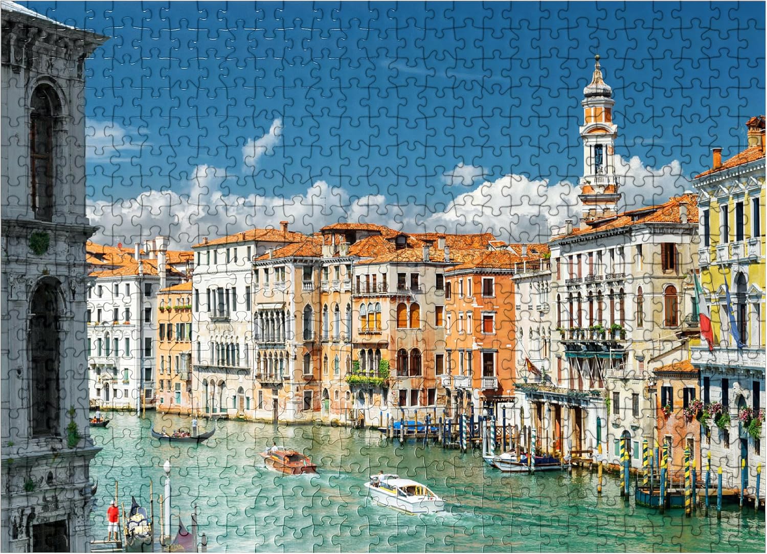 MyPuzzle Grand Canal with Colorful Facades of Old Medieval Houses in Front of Rialto Bridge in Venice Italy - Premium 100 Piece Jigsaw Puzzle for Adults