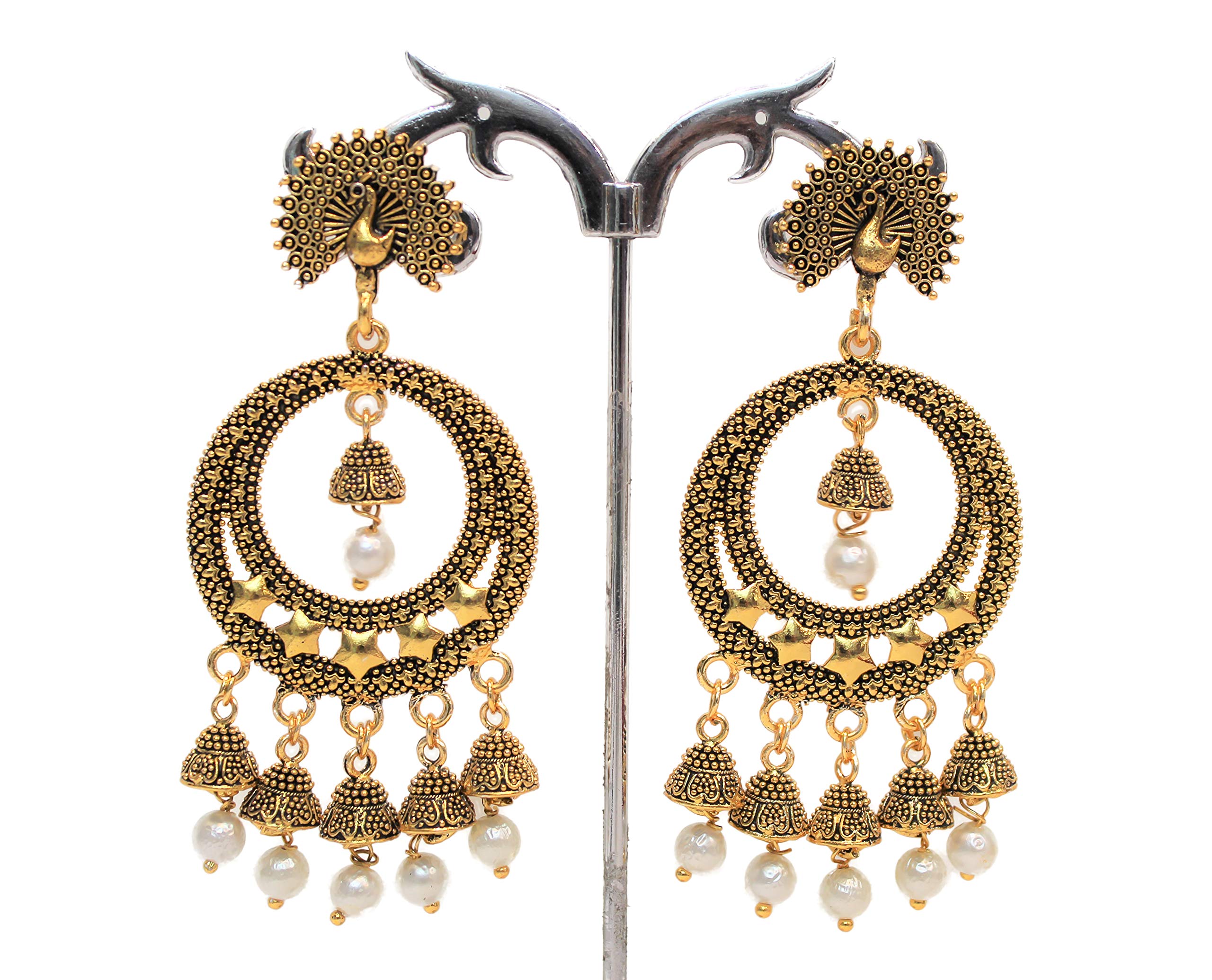 Orecchini Jhumka a forma di pavone in argento 925 ossidato: gioielli indiani - Italia Orecchini Jhumka a forma di pavone in argento 925 ossidato: gioielli indiani - Italia