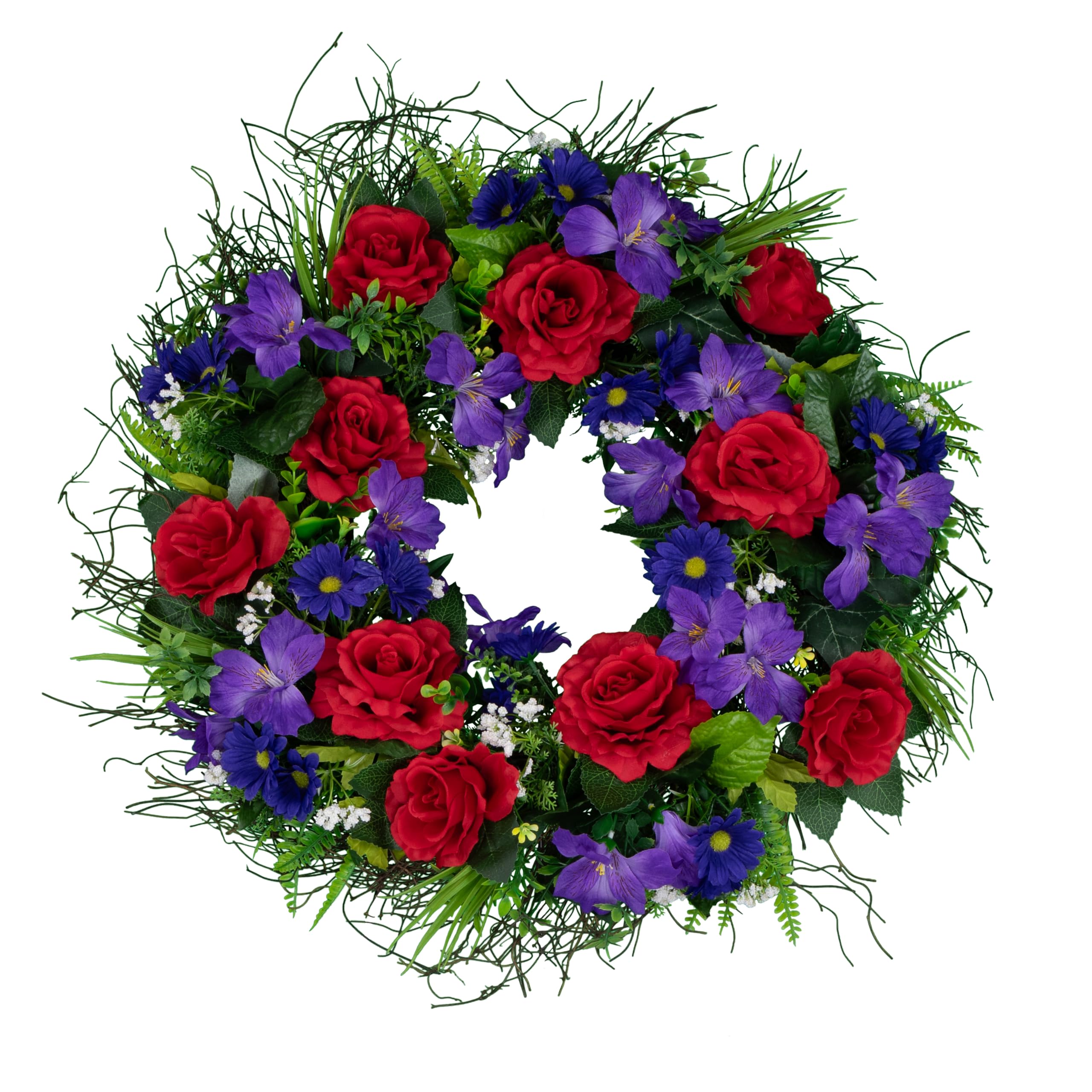Sympathy Silks - Grapevine Wreaths - Home Decor - Purple Daisies and Red Roses
