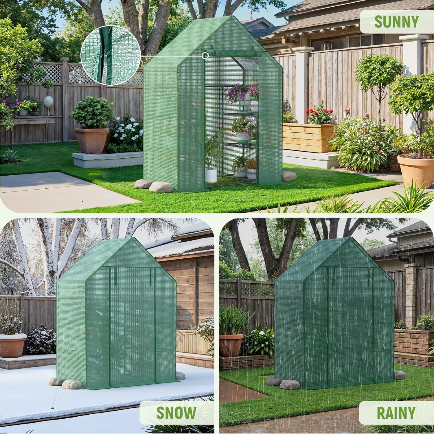 Greenhouse for Outdoors, Portable Green House, Walk in Greenhouses with Durable PE Cover, 57 x 29 x 76 inch Greenhouse with Shelves Stands,Green