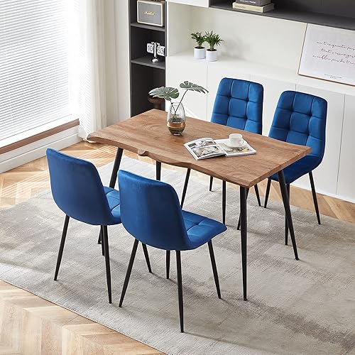 Miniatura 17 de Juego de 4 mesas de comedor rectangulares con sillas tapizadas, mesa de cocina moderna y sillas para espacios pequeños, color verde Terciopelo