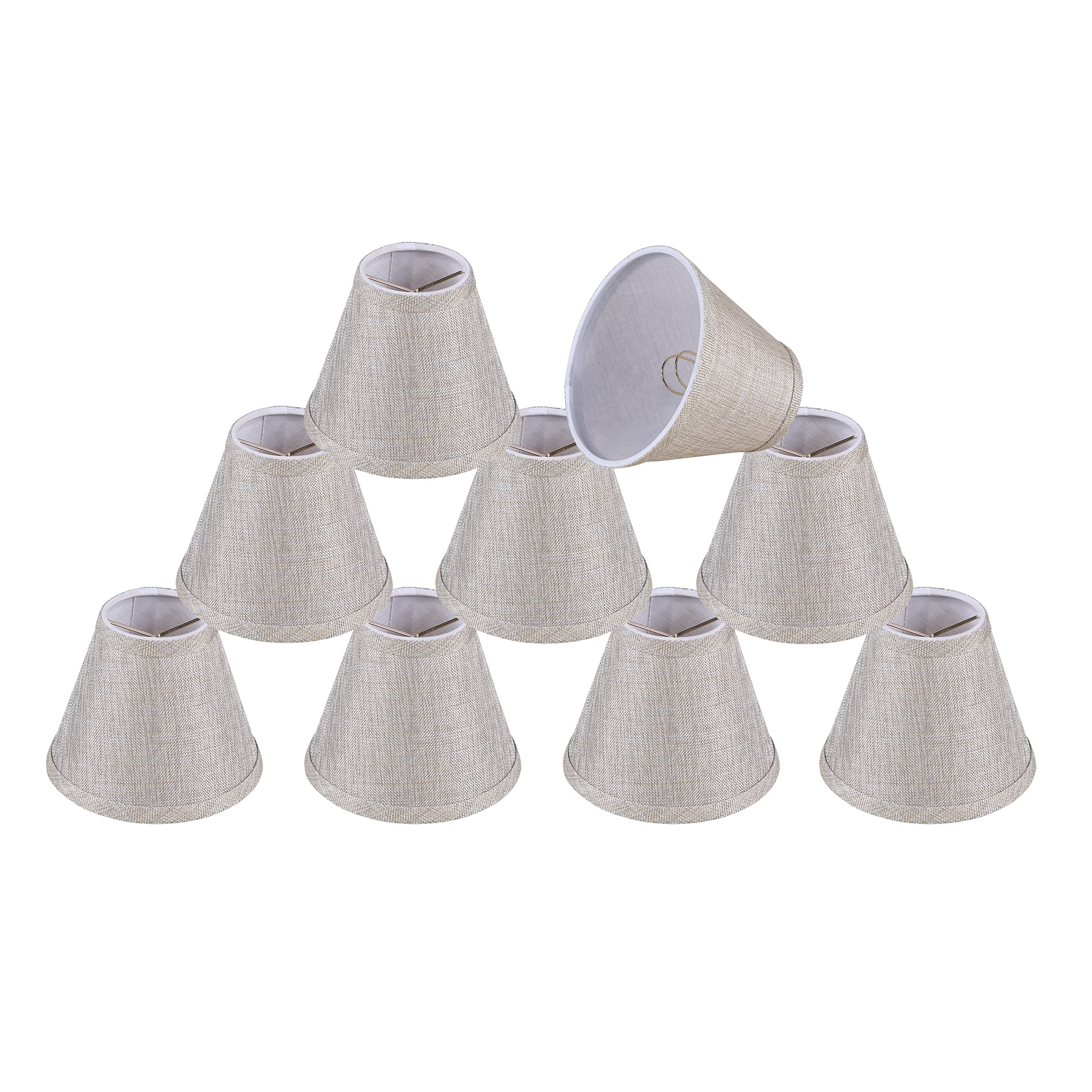 Aspen Creative 51018-9, Hardback Empire Transitional Clip-On Chandelier Shade, Beige Linen Texture Fabric, 3" Top x 6" Bottom x 5" Slant, Set of 9