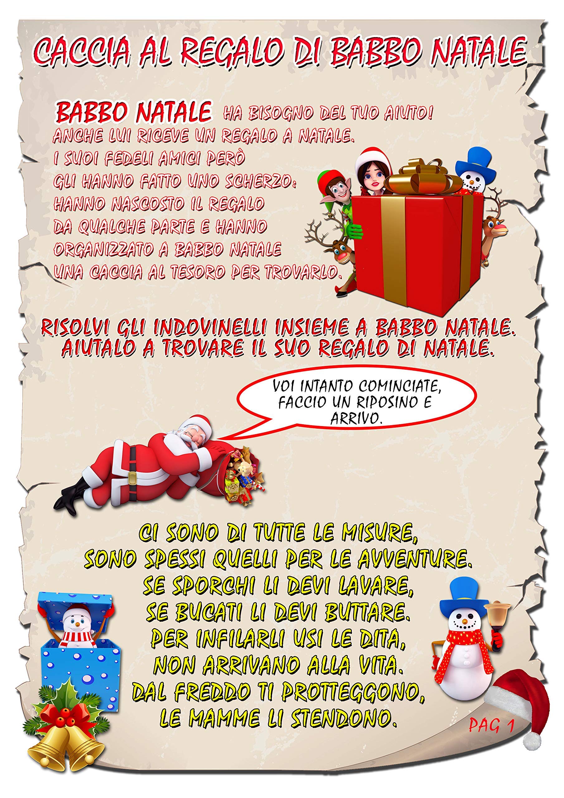 Caccia al tesoro natalizia in scatola per casa 8-12 anni - Giochi natalizi per bambini - Caccia al regalo di Babbo Natale - Caccia al tuo regalo di Natale - Giochi di natale per bambini