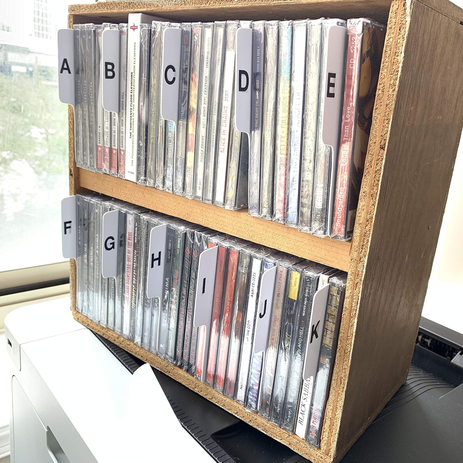 A to Z White Vertical CD Dividers with Black Vinyl Alphabetical Lettering C.D. Compact Disc Tabbed Professional A-Z Alphabet Cards/CDs/CD's (Single Sided - Left Facing Lettering)