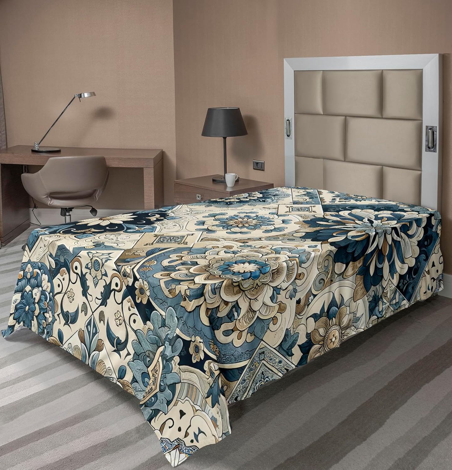 Ambesonne Golf Themed Flat Sheet, Hobby Concept Classicism Style Painting Effect Hills Sunrise, Soft and Comfortable Top Sheet Decorative Bedding 1 Piece, Full Size, Fern Green Blue and Mustard