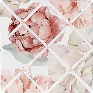 Sweet Jojo Designs Blush Pink Boho Shabby Chic Floral Girl Fabric Memory Memo Photo Bulletin Board Off White Ivory Bohemian Vintage Garden Watercolor Flower Nature Elegant Colorful Pastel Dusty Rose