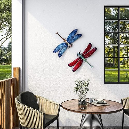 Miniatura 3 de Decoración de metal de libélula para jardín, esculturas colgantes de pared para exteriores, 17.5 pulgadas, para el hogar, jardín, patio (paquete de