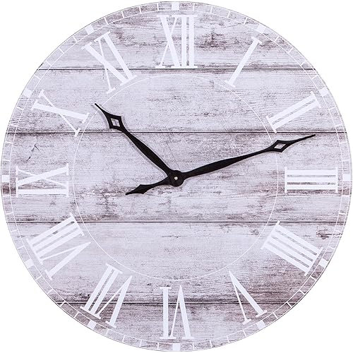 Patton Wall Décor Frameless Rustic Wood Plank Wall Clock, 30", White Washed