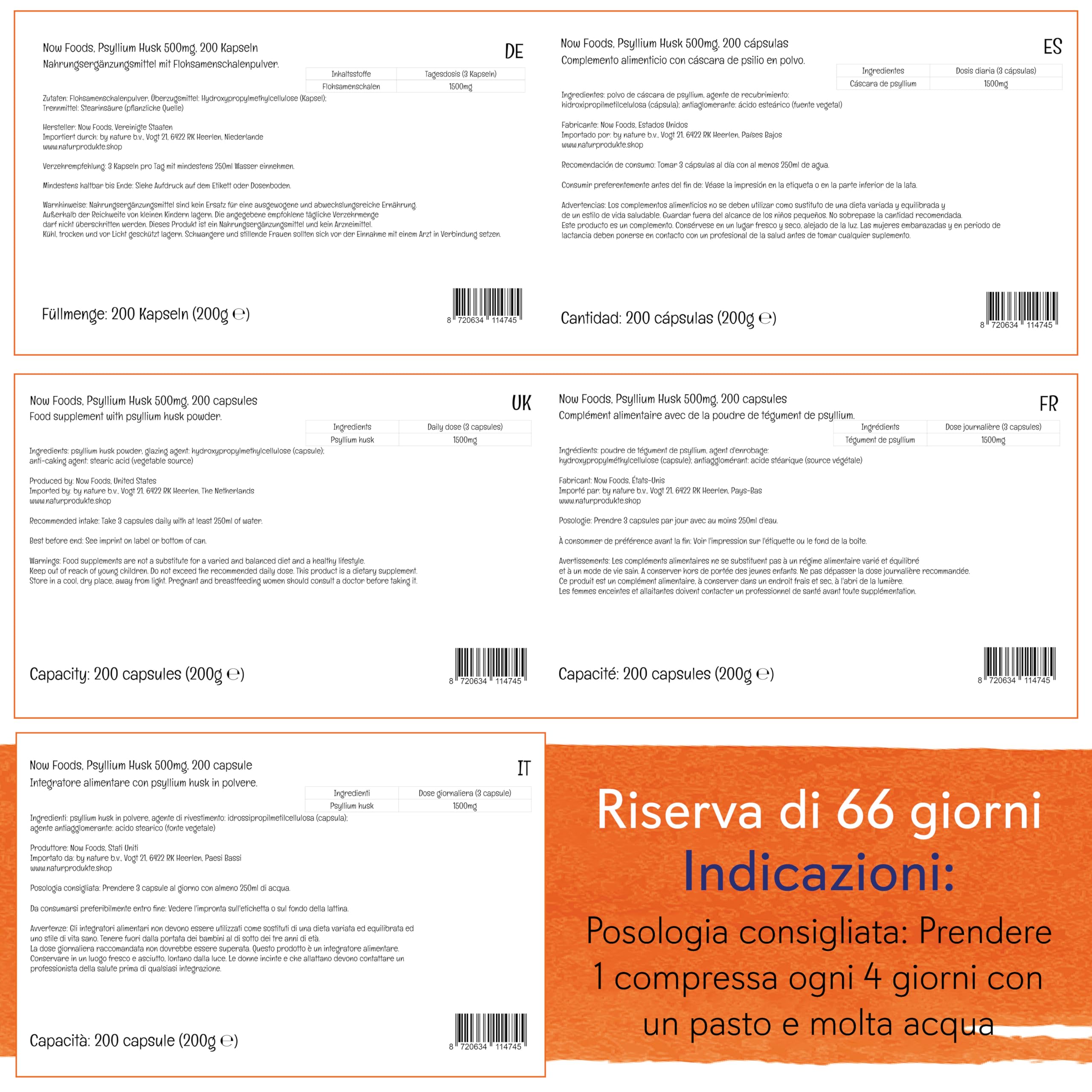 Now Foods Psyllium Husks (psillio), 500mg, 200 capsule vegane, Testato in Laboratorio, Senza Soia, Senza Glutine, Vegetariano, Non-GMO