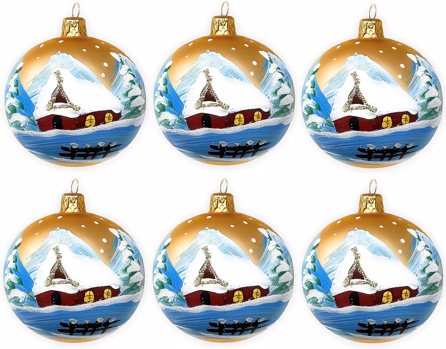 Christmas Ornament Blown Glass Ball 3-inch Set of 6 (Gold Matte)