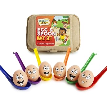 KreativeKraft Egg Running Children's Birthday Game Set Plastic Egg Toy Spoon Set Outdoor Games for Children and Adults