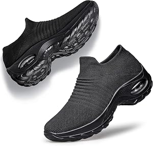 YHOON Women's Walking Shoes - Sock Sneakers Slip on Mesh Platform Air Cushion Athletic Shoes Work Nurse Comfortable