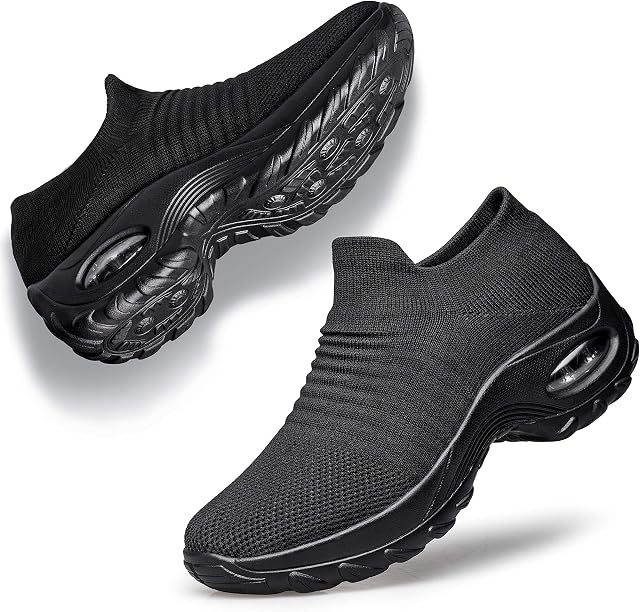 YHOON Women's Walking Shoes - Sock Sneakers Slip on Mesh Platform Air Cushion Athletic Shoes Work Nurse Comfortable