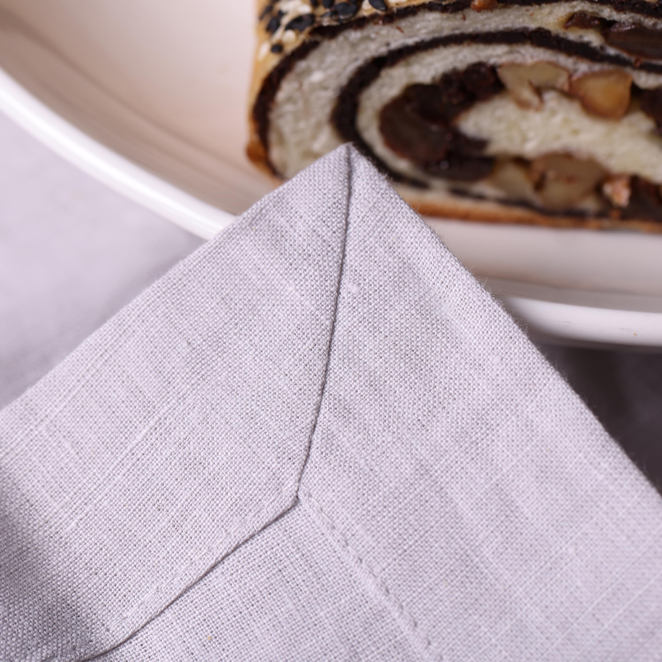 KNOKNO Home Pure - Servilletas de cena de cáñamo (45,7 x 45,7 cm, hechas a mano con esquinas ingletadas, tela natural, lavable y duradera, juego de 4 unidades), color gris plateado