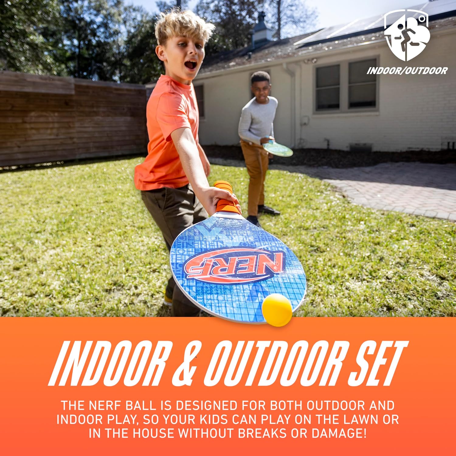 NERF Paddleball Set - Fun Paddleball Beach Game for Adults + Kids - Fun Outdoor Pool + Beach Water Sports Game - Includes (2) Wooden Paddles + (1) NERF Paddle Ball - Complete Set
