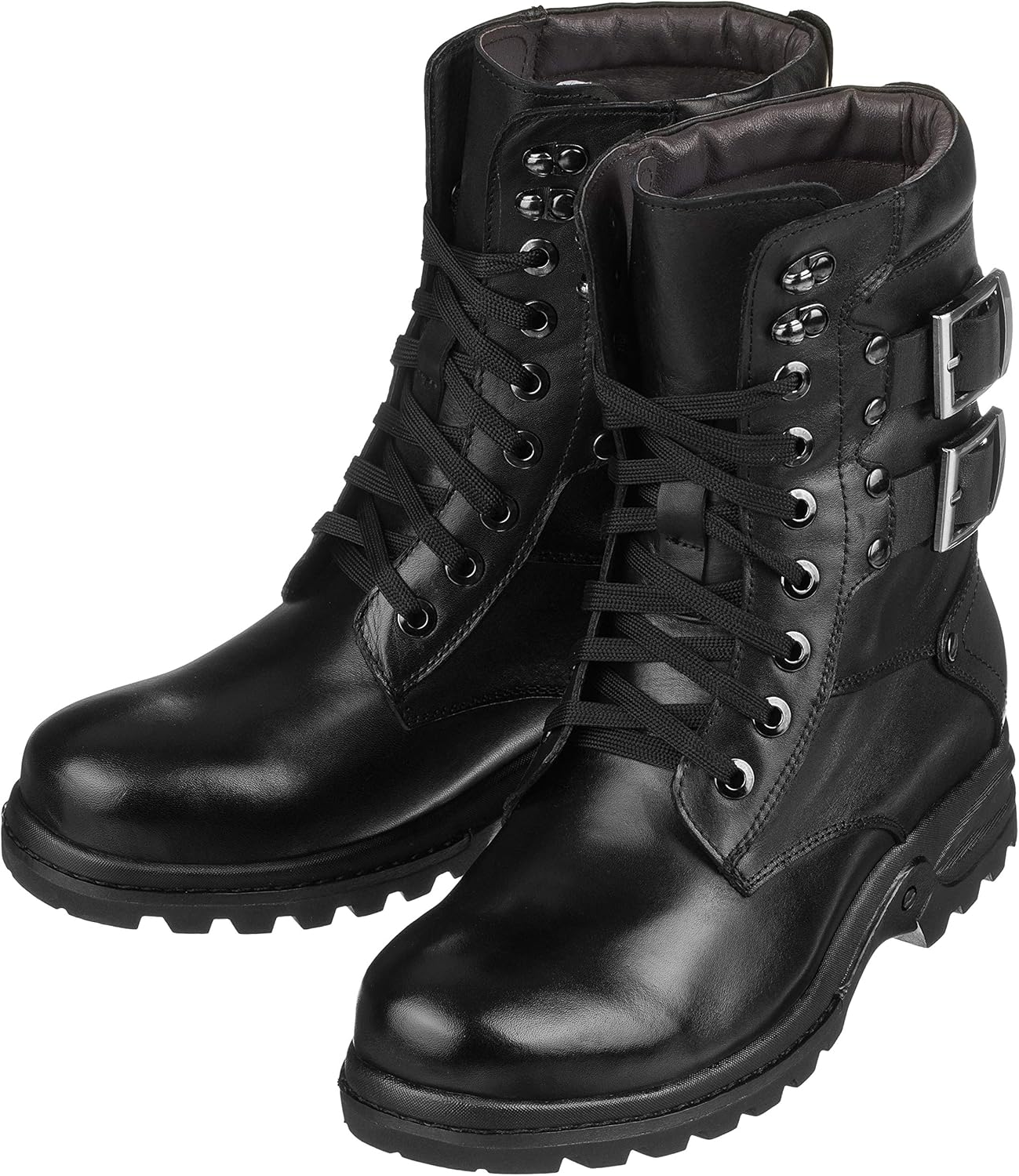 Calden Men's Invisible Height Increasing Elevator Shoes - Black Leather Lace-up High-top Military Boots - 3.1 Inches Taller - K512666 - Size 11 D(M) US
