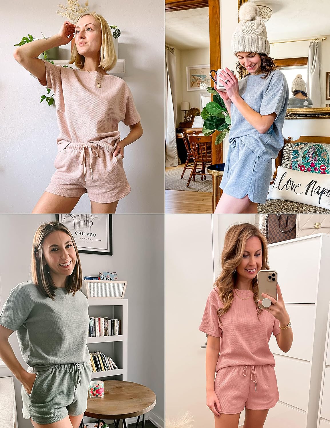 MEROKEETY Women's Short Sleeve Waffle Pajama Sets Lounge Top and Shorts 2 Piece Tracksuit Outfits - Image 7