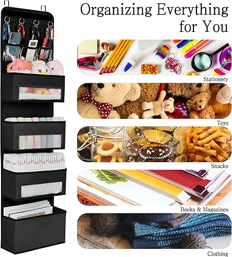 Miniatura 4 de Organizador para colgar sobre la puerta, organizador de puerta de guardería con 4 bolsillos de gran capacidad y ventanas transparentes,