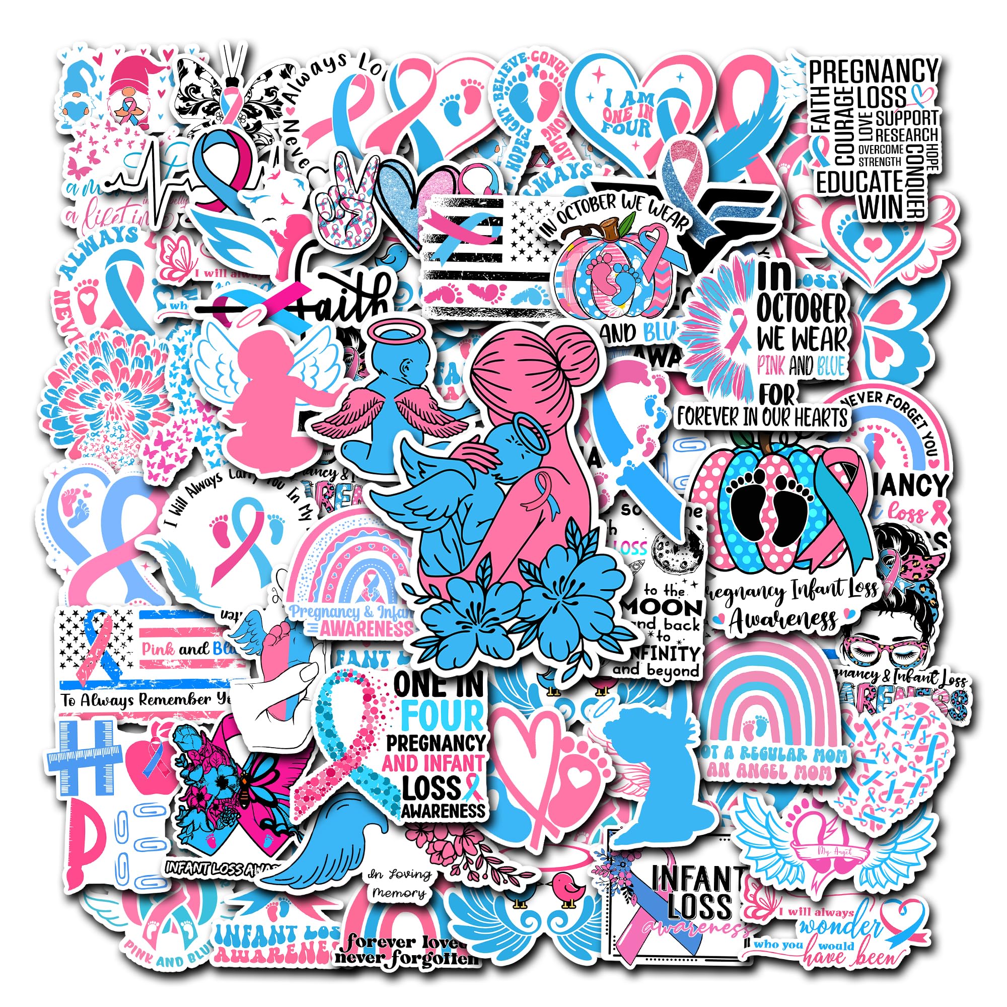 Pack 50 PCS Infant Loss Awareness Stickers Decorative Ribbon Car Bumper Window Water Bottle Laptop Accessories Vinyl Decals Waterproof Inspirational Label for Women Mom