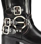 DREAM PAIRS Bottes de moto à haute boucle de genou pour femmes Bottes à moto à talons ronds à talon moyen Bottes d'équitation