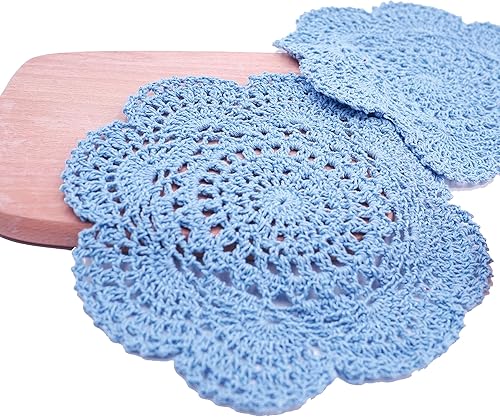 Miniatura 4 de Phantomon Juego de 4 manteles individuales de 8 pulgadas hechos a mano, 100 % algodón, 4 unidades, color azul