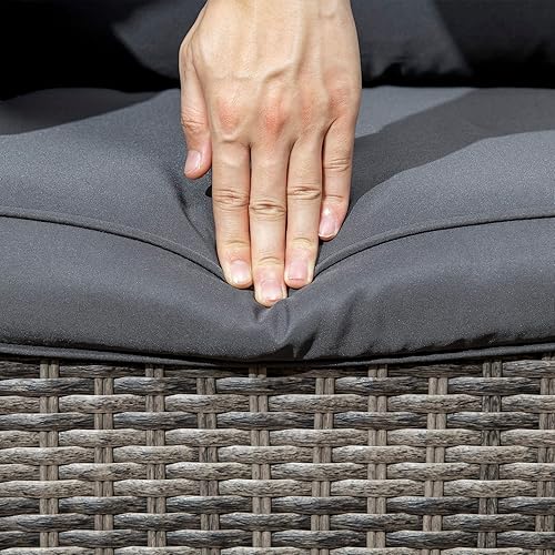 Miniatura 9 de Outsunny Juego de 3 piezas de bistró para patio, muebles de mimbre de ratán PE para exteriores con mecedoras giratorias de 360 y cojín suave, mesa