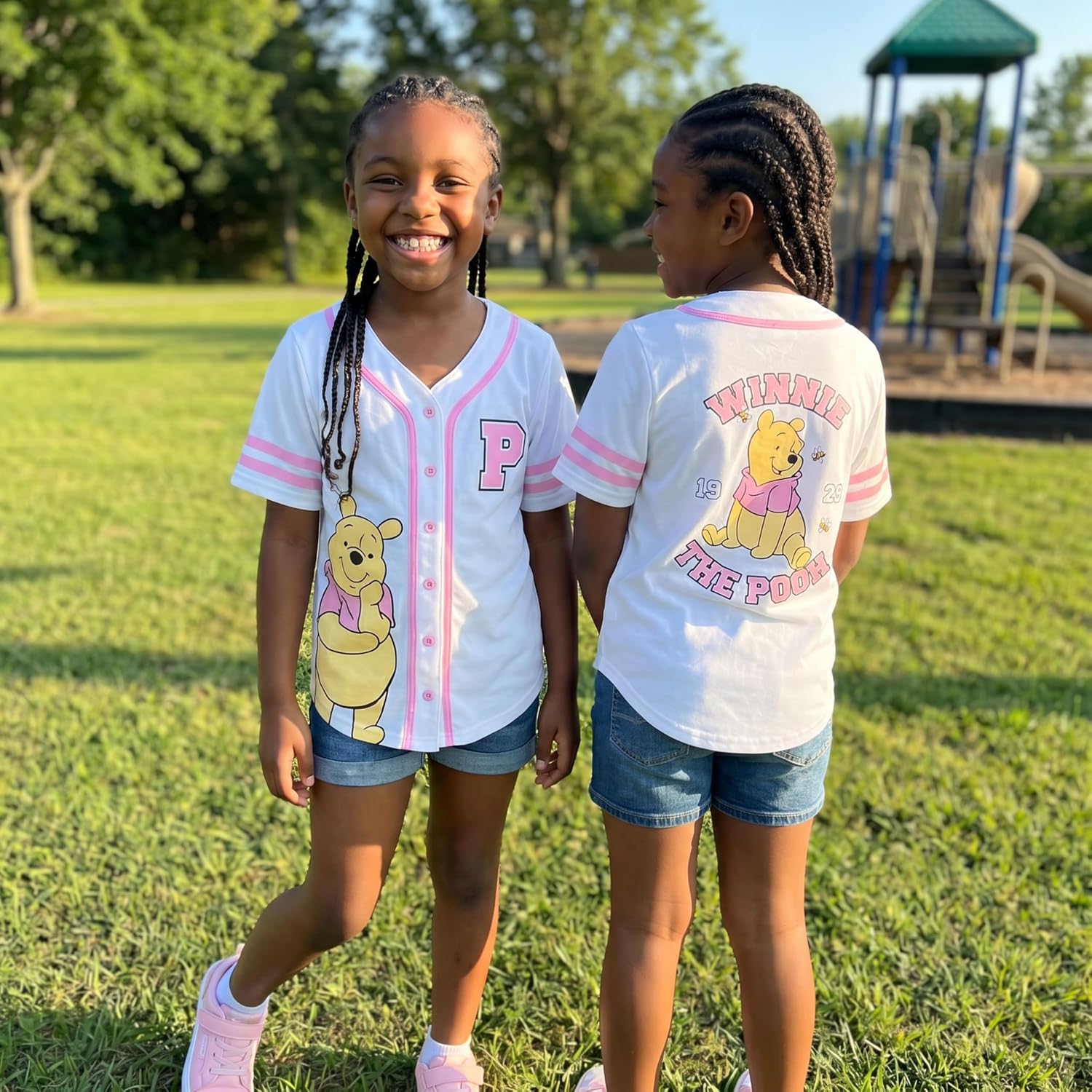 Disney Winnie the Pooh Girls Baseball Jersey Shirt, Button Front Graphic Top, Kids Sizes 4-16
