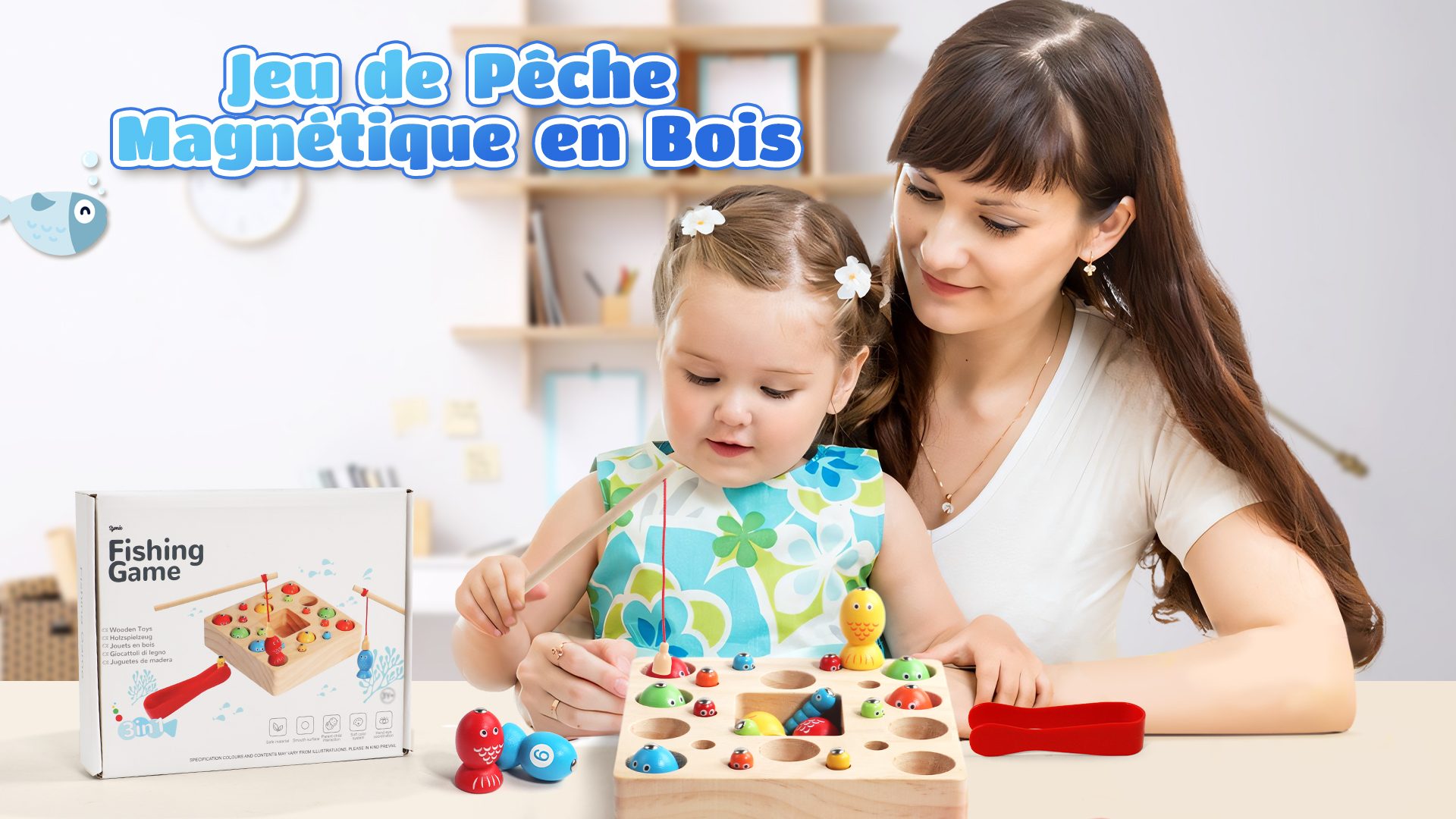 Puzzle Magnétique En Bois JoyPlus Jouet Enfant 2 Ans, Jouets En Bois Jeu De Pêche Magnetique, Jeux Montessori De Peche Magnetique, Jouets Educatifs En Bois Pour Garçons Et Filles, Cadeau Enfant 2