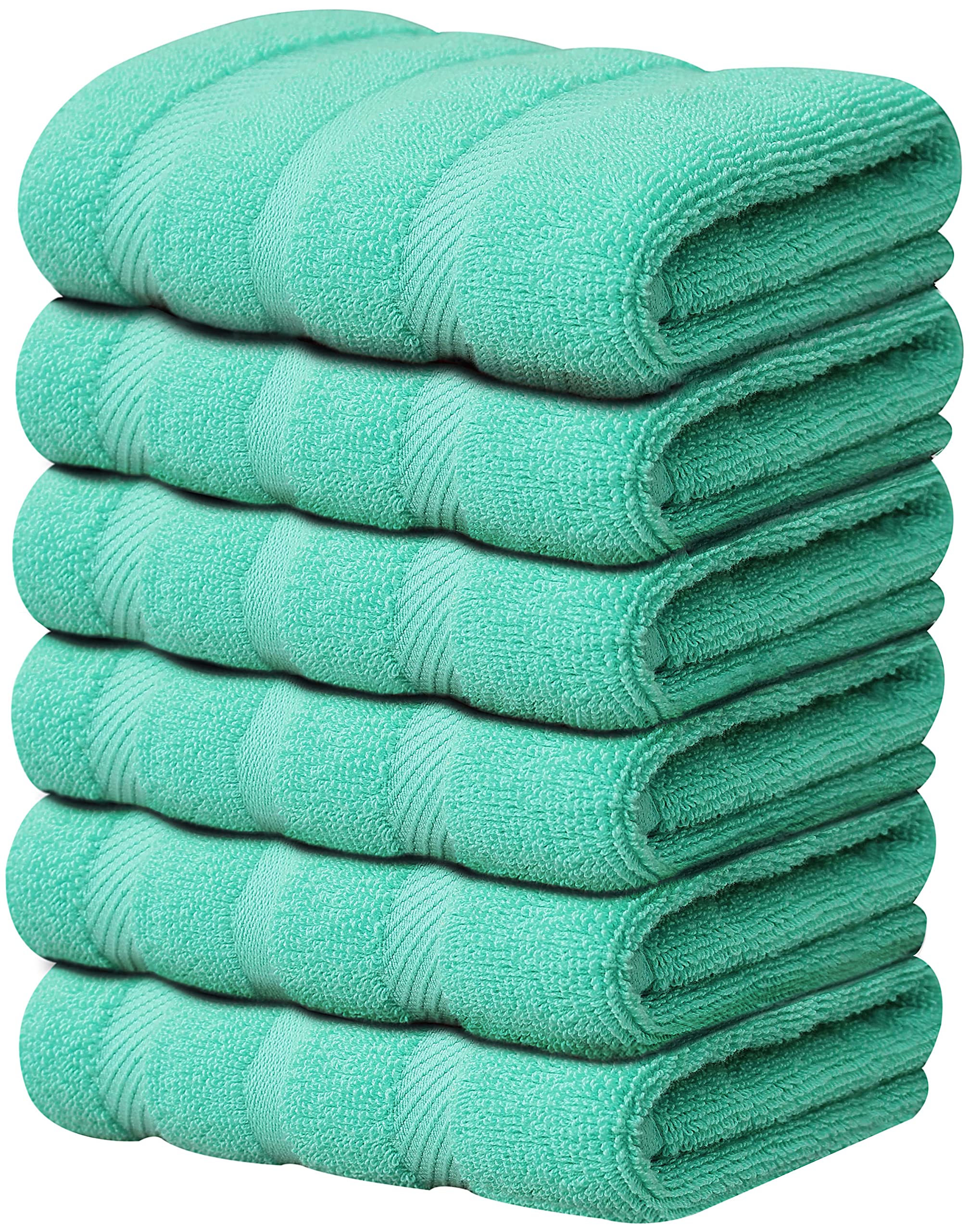 QCS Premium Terry Tea Towel Set - 100% Ring Spun Super Soft Cotton - Highly Absorbent -Quick Dry - Thick high density weave - Striped Rib Weave Design - Lint free - 40 x 71 cm (Aqua Striped, 6)