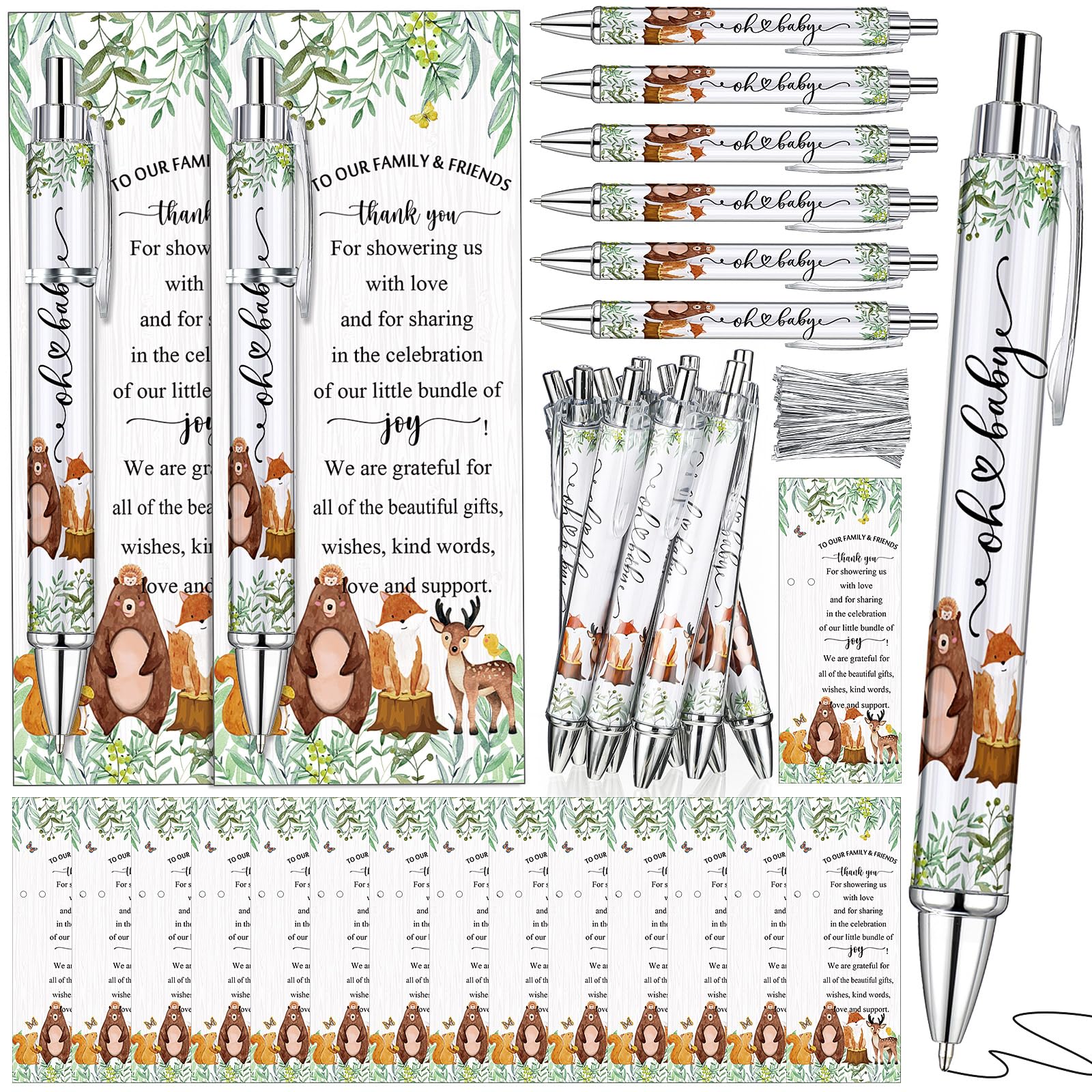Dinifee 36 Sets Woodland Animals Favors Pen Set Includes 36 Rolling Paper Ballpoint Pens and Greeting Bookmarks Woodland