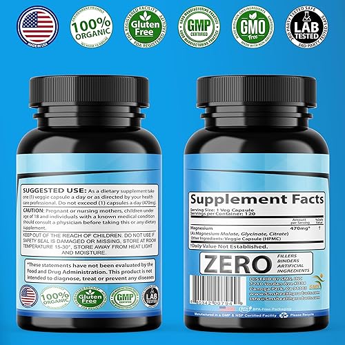 Miniatura 2 de Complejo de magnesio  470 mg de glicinato de magnesio, malato y citrato para músculos, nervios y energía  Alta absorción  Vegano, sin OMG  120