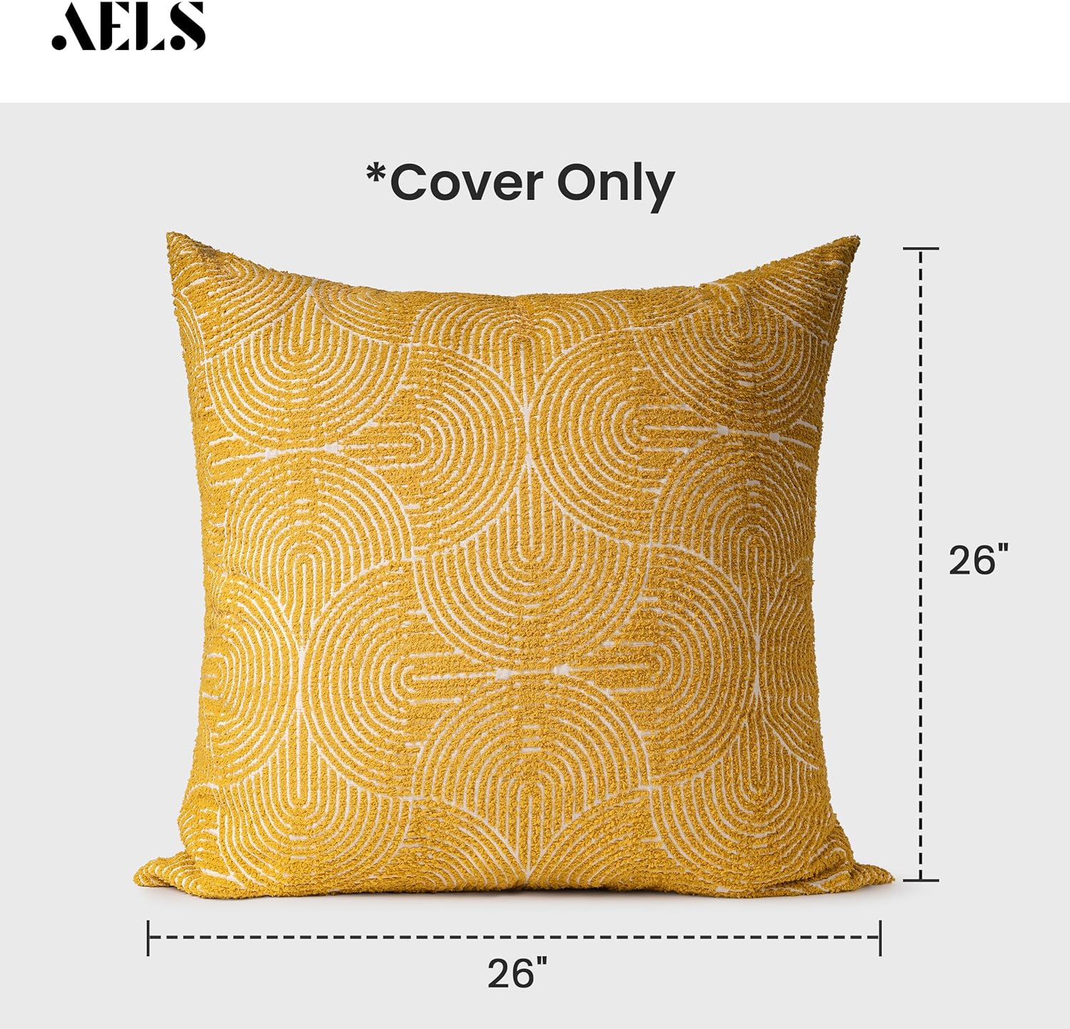 AELS Boho Decorative Textured Throw Pillow Covers 26x26, Organic Modern Mid Century Rainbow Tufted Pillow Case, Farmhouse Rustic Geometric Woven Cushion Case for Bed Couch Sofa, Mustard Yellow