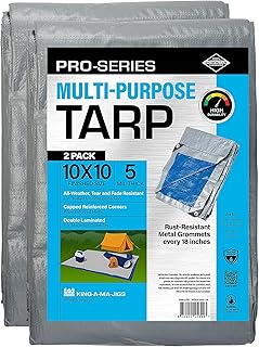 (2 Pack) 10x12 Ft Tarp, Waterproof Plastic Poly 5.5 Mil Thick Tarpaulin with Metal Grommets Every 18in - Emergency Rain Sh...