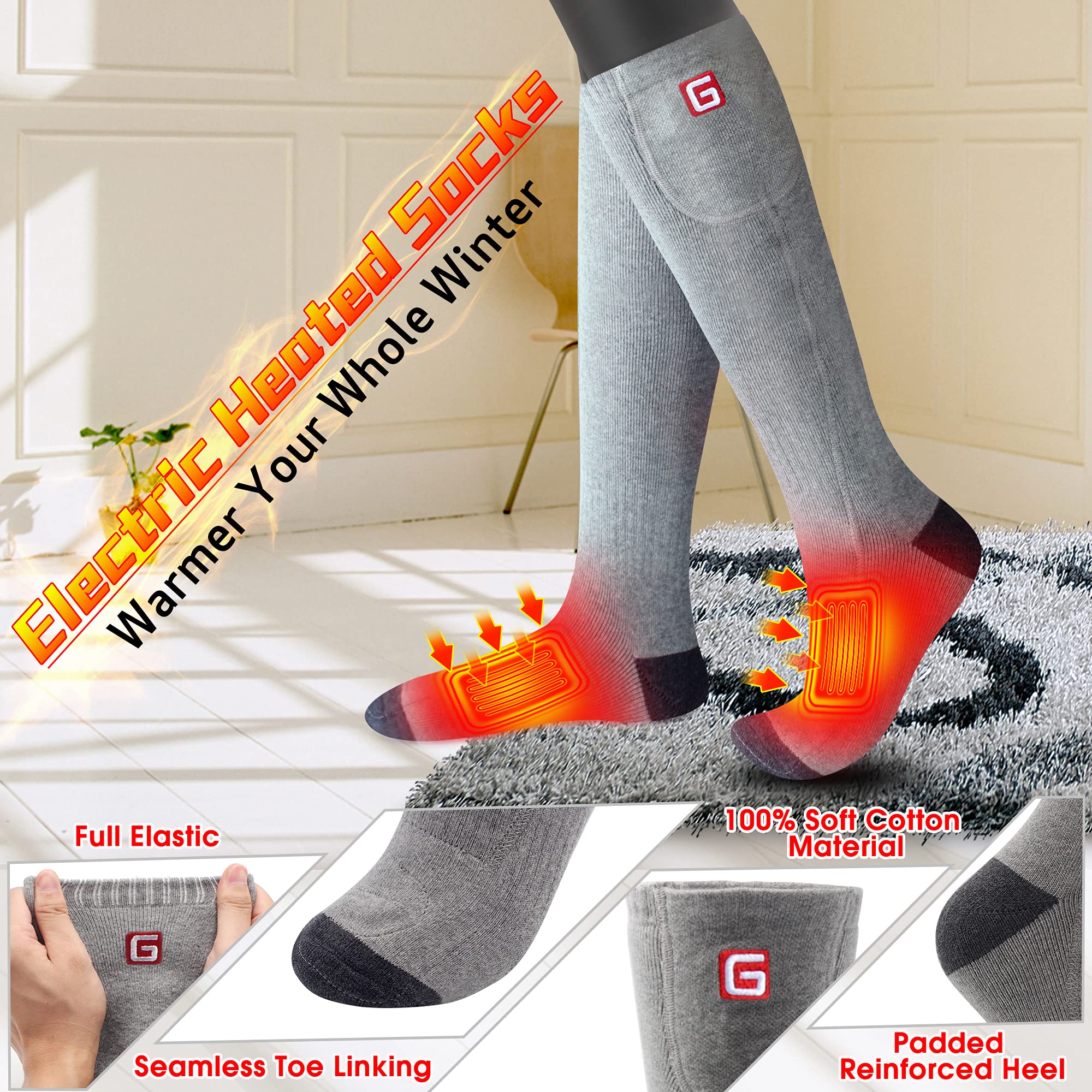 Mermaid Beheizte Socken, Elektrosocken Akkusocken für Herren Damen 3 Heizeinstellungen Thermo-Baumwollsocken, Winter Outdoor Warme Socken zum Wandern Camping Angeln