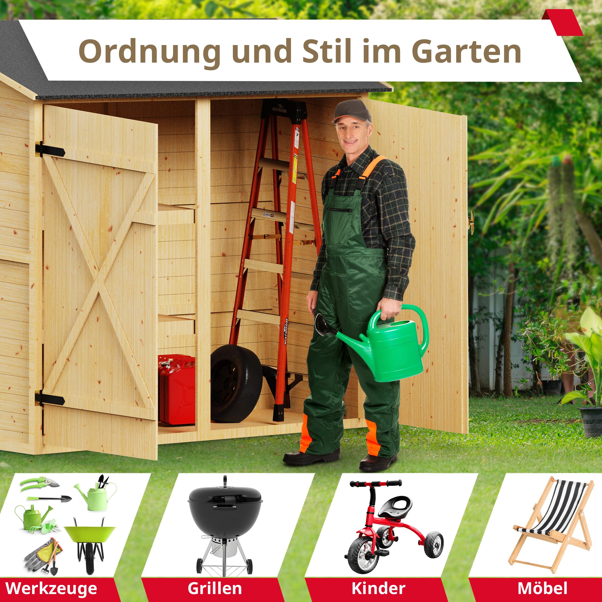 Schroth Home PALgarden Gerätehaus – geräumiger Geräteschuppen – Werkzeugschuppen aus Holz – 150 x 70 x 166cm (PALgarden)