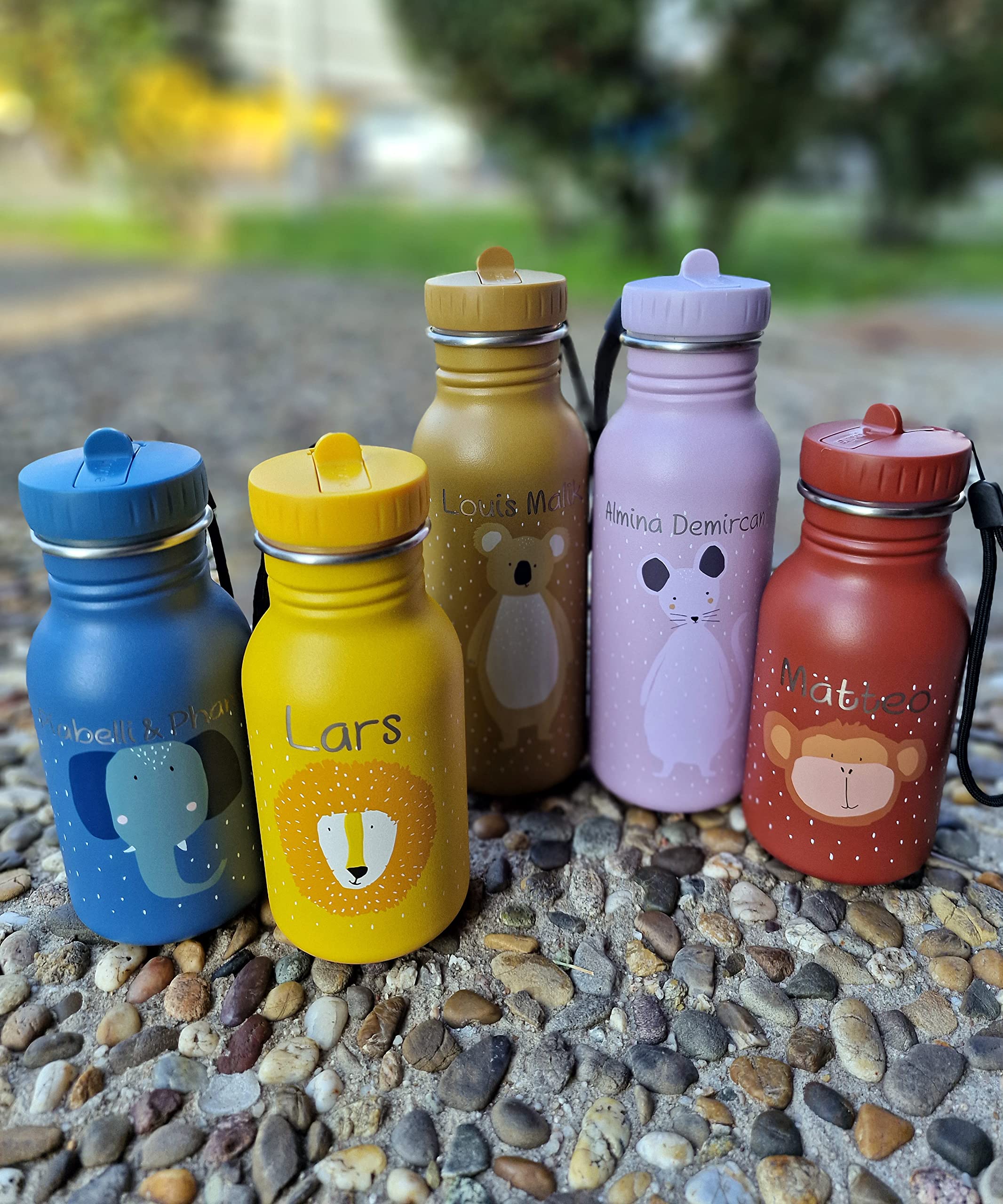Trixie Baby Personalisierte Trinkflasche aus Edelstahl mit Gravur des Namens (Triceratops Dino, 500 ml)