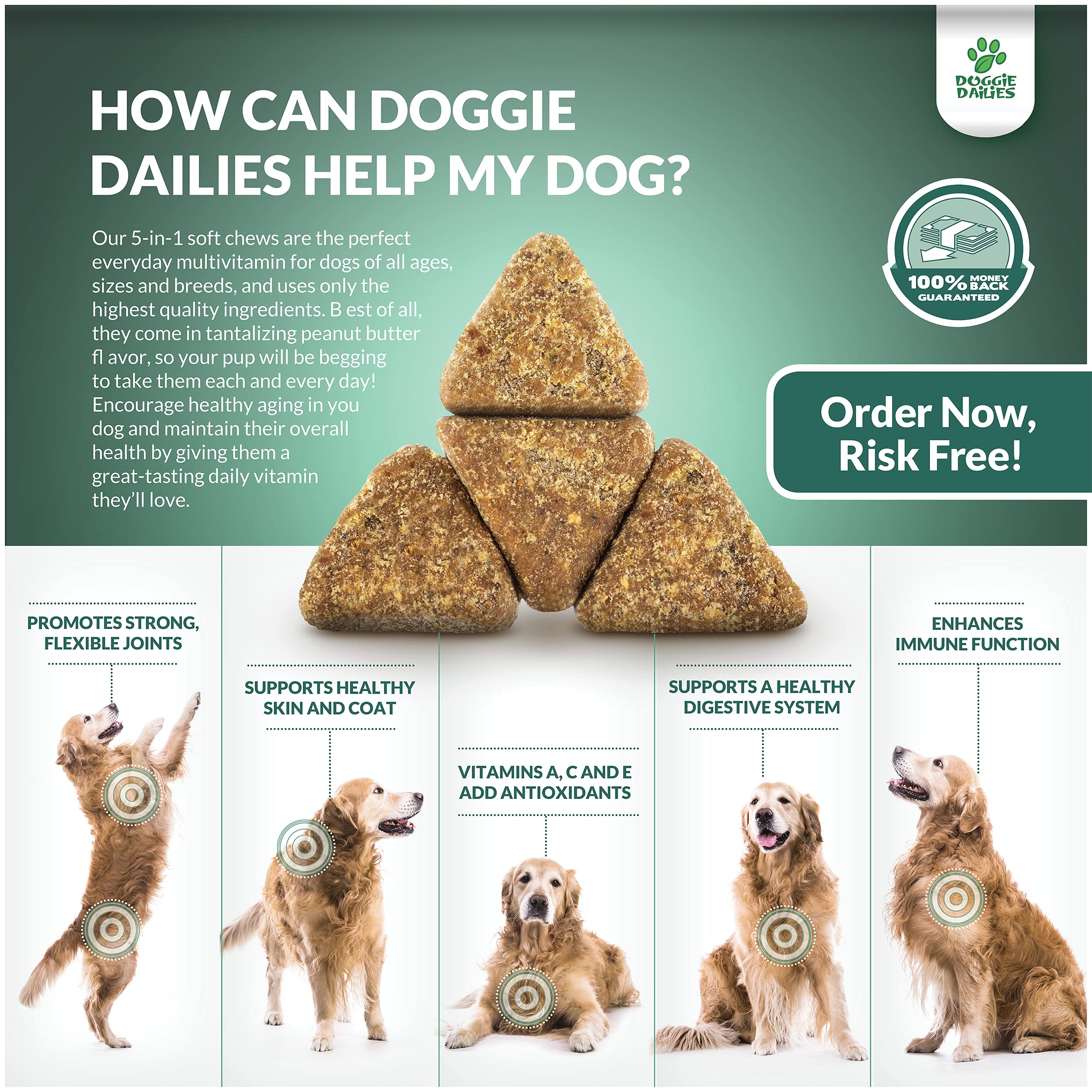 Doggie Dailies 5 in 1 Multivitamin for Dogs, 225 Soft Chews, Dog