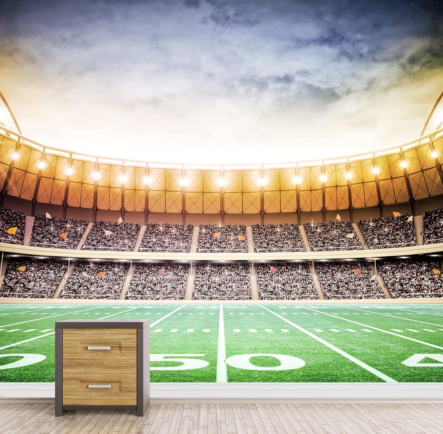 wall26 Removable Wall Sticker/Wall Mural Neon Light Sunset Football Stadium Sports/Fitness Athlete Photography Realism Exercise Gym College for Living Room, Bedroom, Office - 100x144 inches
